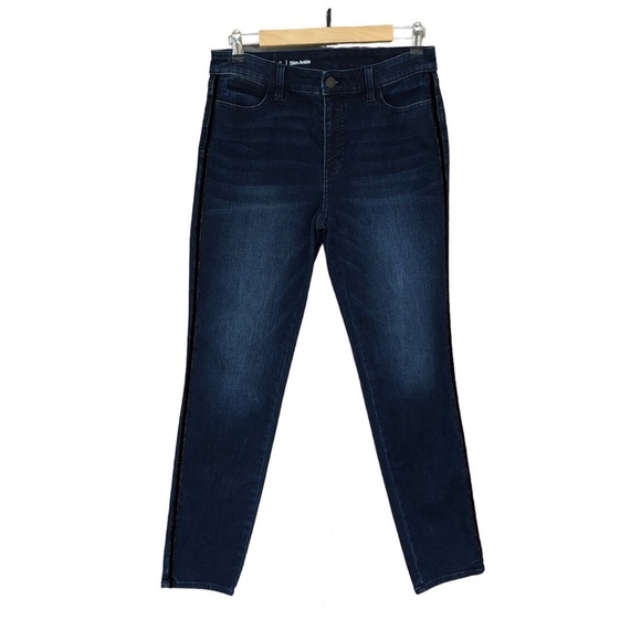 Talbots Flawless Stretchy Black Velvet Trim Sides Blue Wash Slim Ankle Jeans 6 - Picture 1 of 16